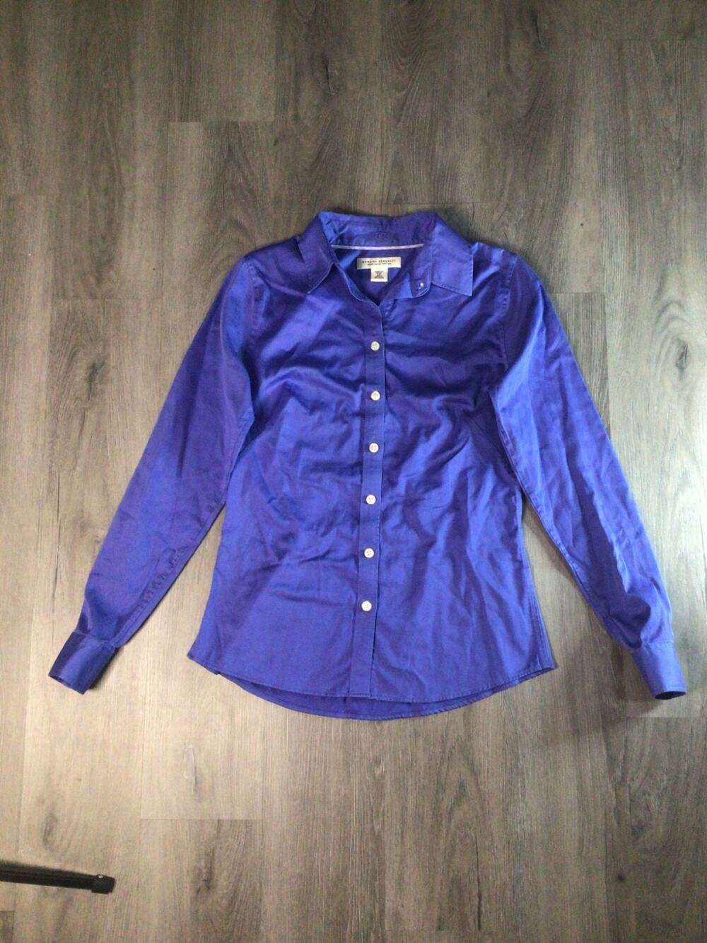 Banana Republic Shirt Womens Petite 2P Blue Non-Iron Fitted Stretch Button Up